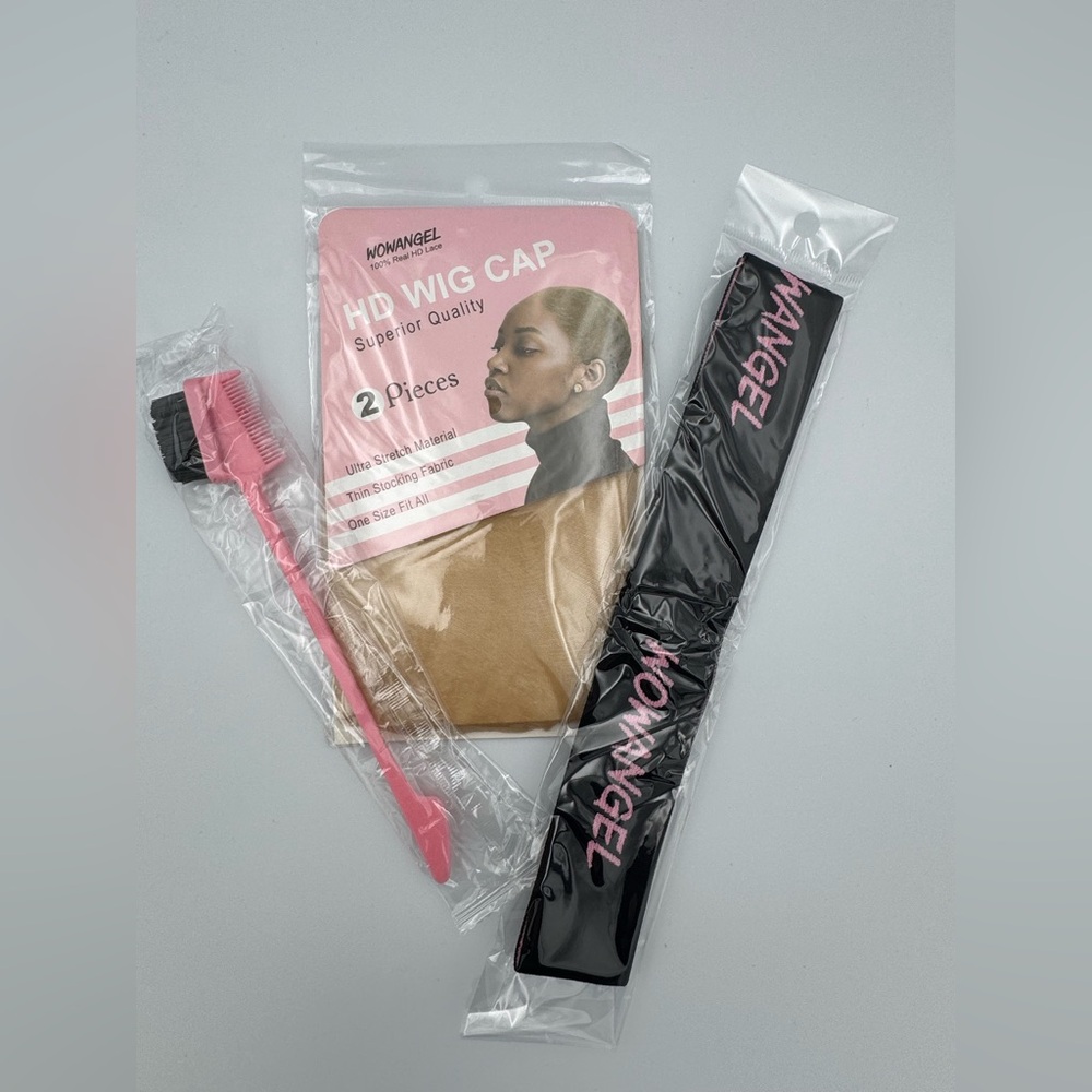 WOWANGEL HD Wig Cap 2pc + Wig Grip Band + Edge Brush Comb Bundle